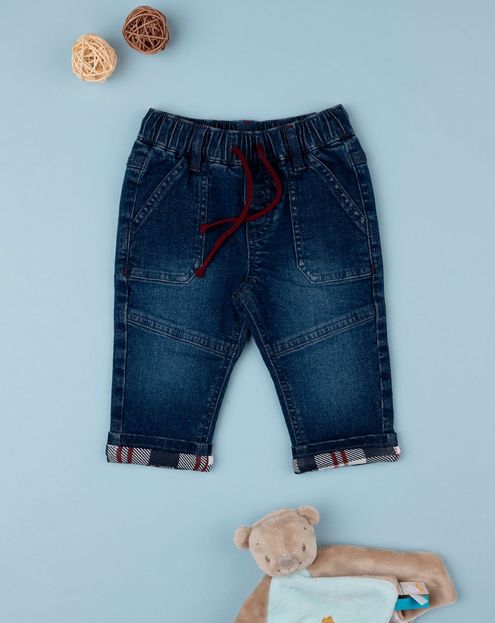 βρεφικό τζιν παντελόνι μπλε καρό για αγόρι - Prénatal