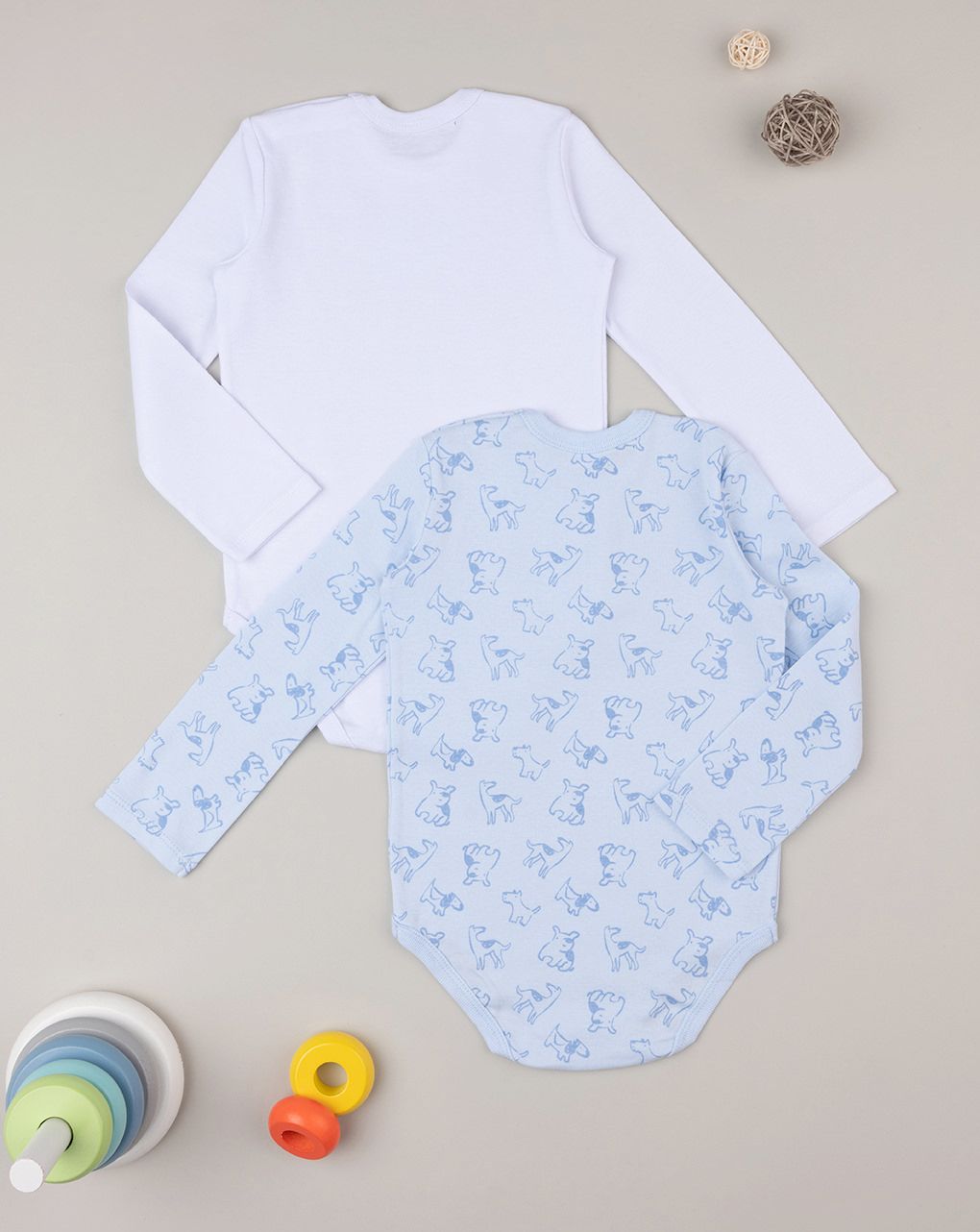 βρεφικά μακρυμάνικα κορμάκια πακέτο x2 με σκυλάκια για αγόρι - Prénatal