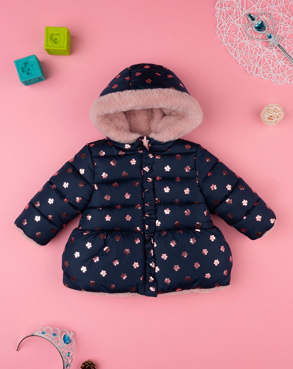 βρεφικό μπουφάν puffer μπλε με λουλούδια για κορίτσι - Prénatal