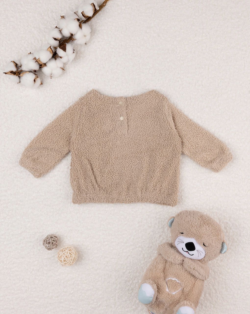 βρεφική μπλούζα φούτερ μπουκλέ καφέ teddy για κορίτσι - Prénatal