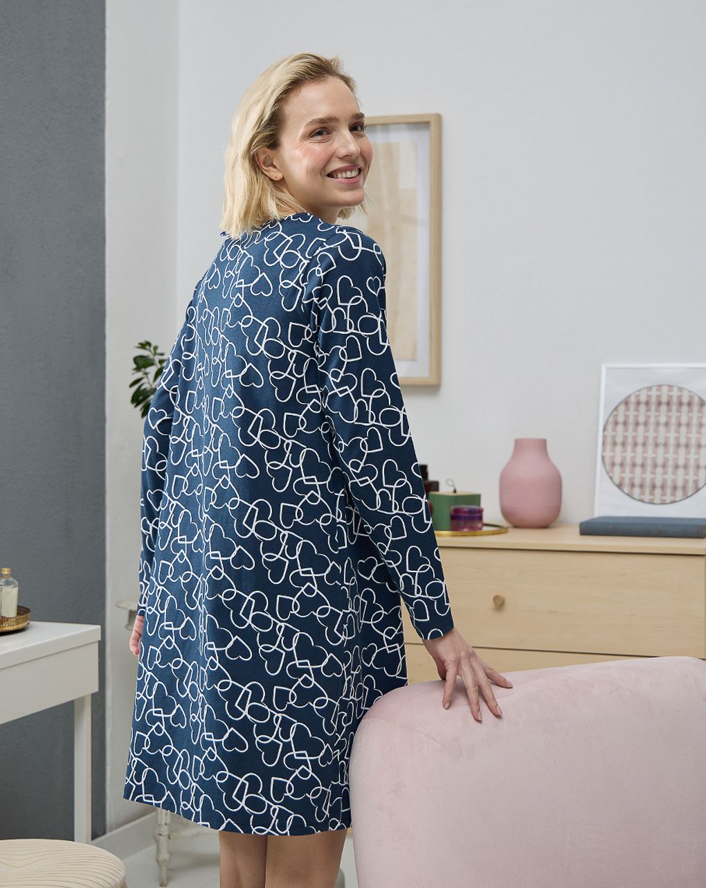 γυναικείο νυχτικό εγκυμοσύνης/θηλασμού μπλε με καρδούλες - Prénatal