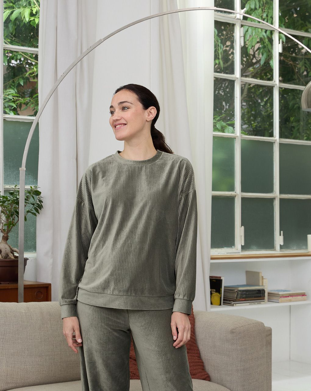 γυναικεία μπλούζα φούτερ εγκυμοσύνης από σενίλ χακί - Prénatal