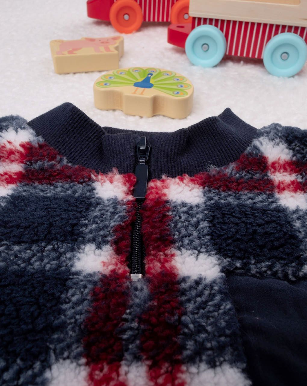 βρεφικό χνουδωτό τζάκετ καρό για αγόρι - Prénatal