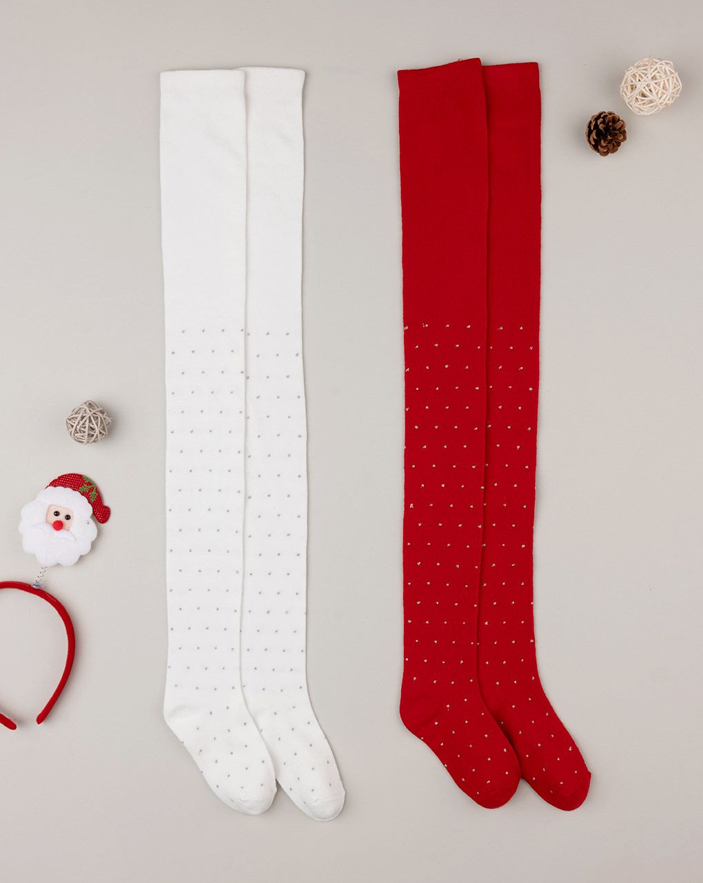 παιδικά καλσόν λευκό/κόκκινο με γκλίτερ x2 για κορίτσι - Prénatal