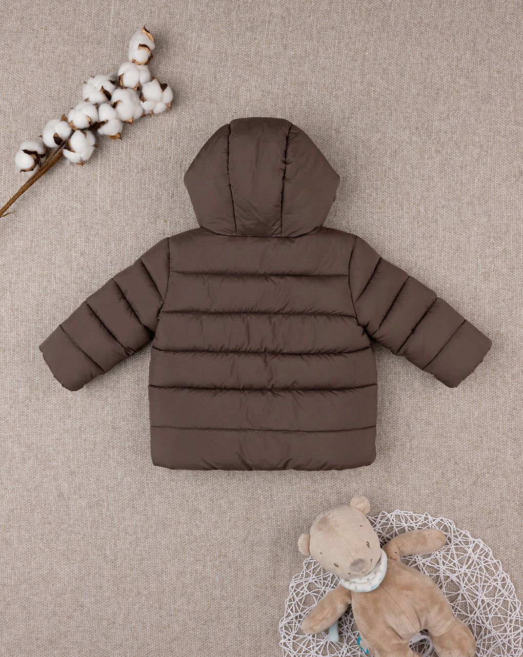 βρεφικό μπουφάν puffer καφέ teddy για αγόρι - Prénatal