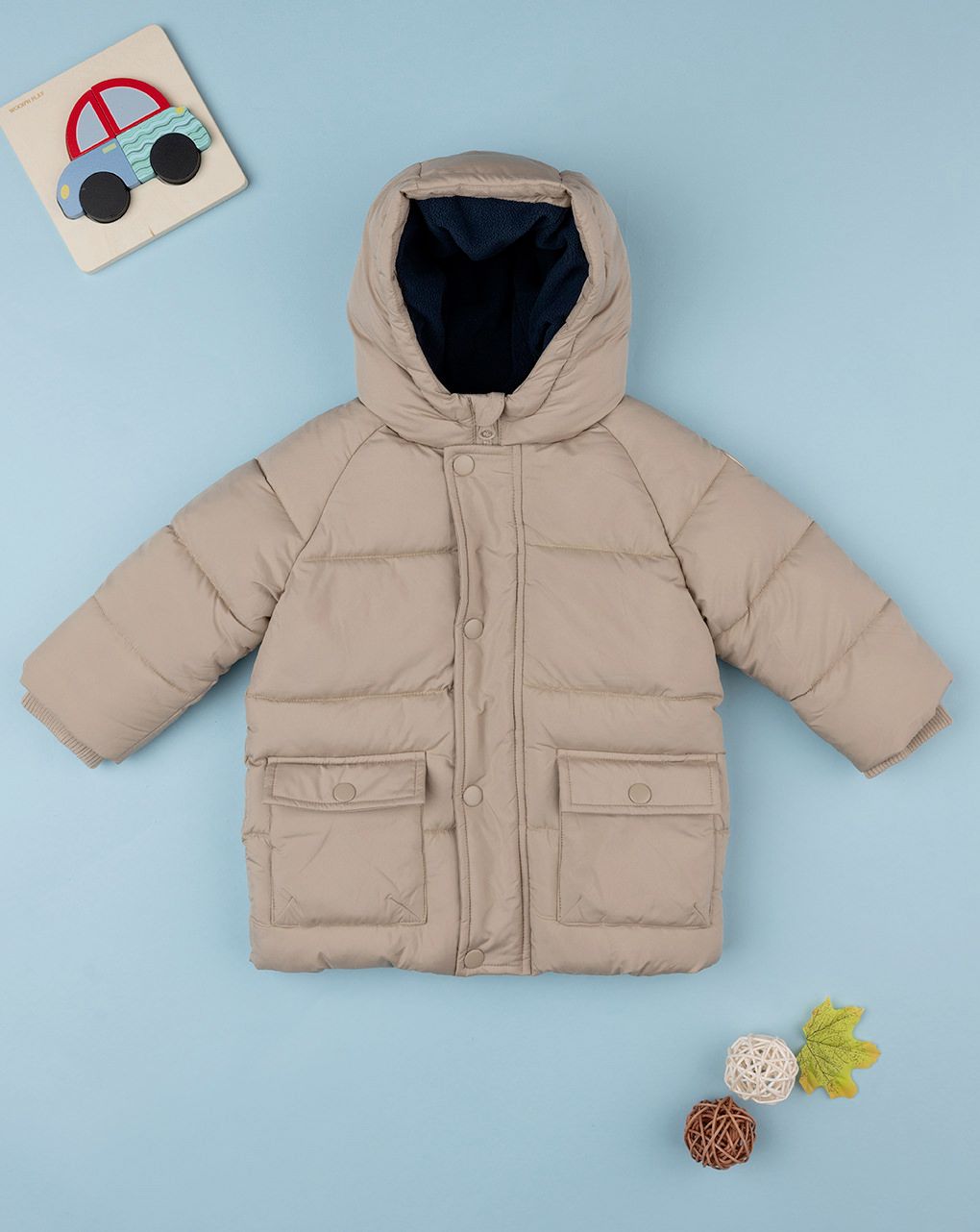 βρεφικό μπουφάν puffer μπεζ για αγόρι