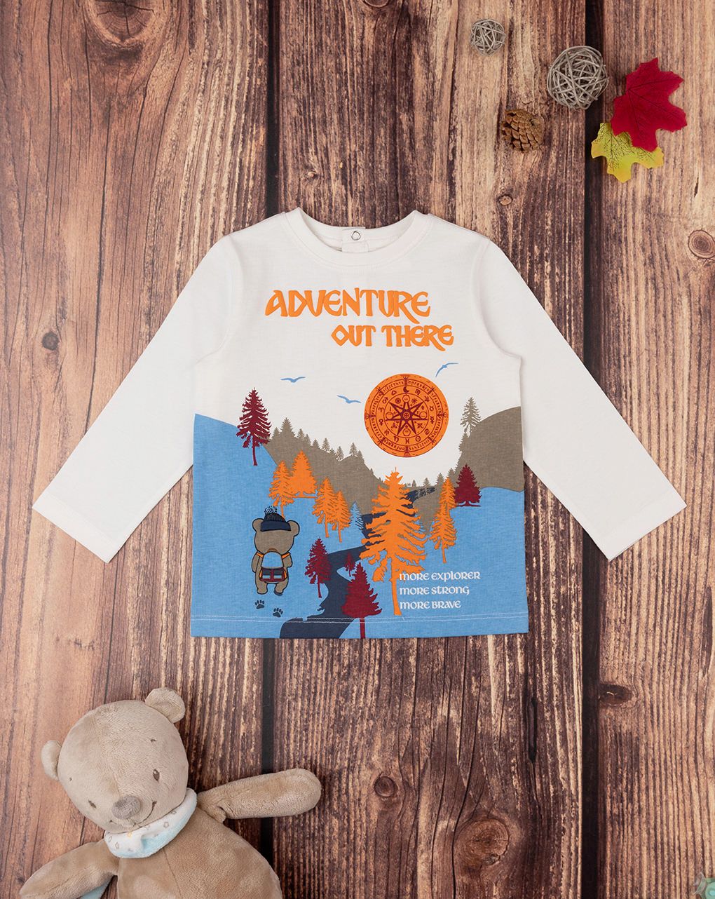 βρεφική μπλούζα λευκή adventure για αγόρι - Prénatal