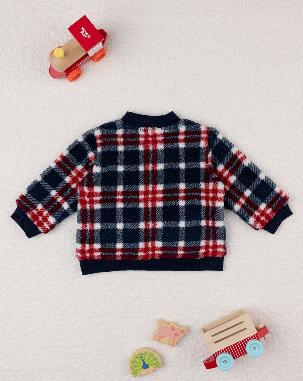 βρεφικό χνουδωτό τζάκετ καρό για αγόρι - Prénatal