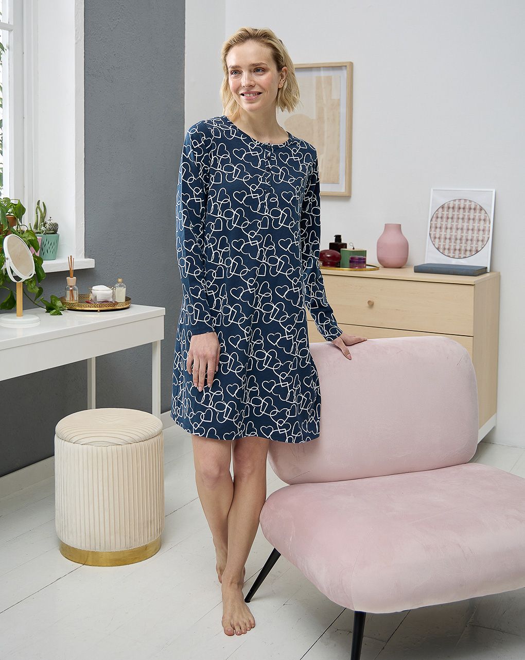 γυναικείο νυχτικό εγκυμοσύνης/θηλασμού μπλε με καρδούλες - Prénatal