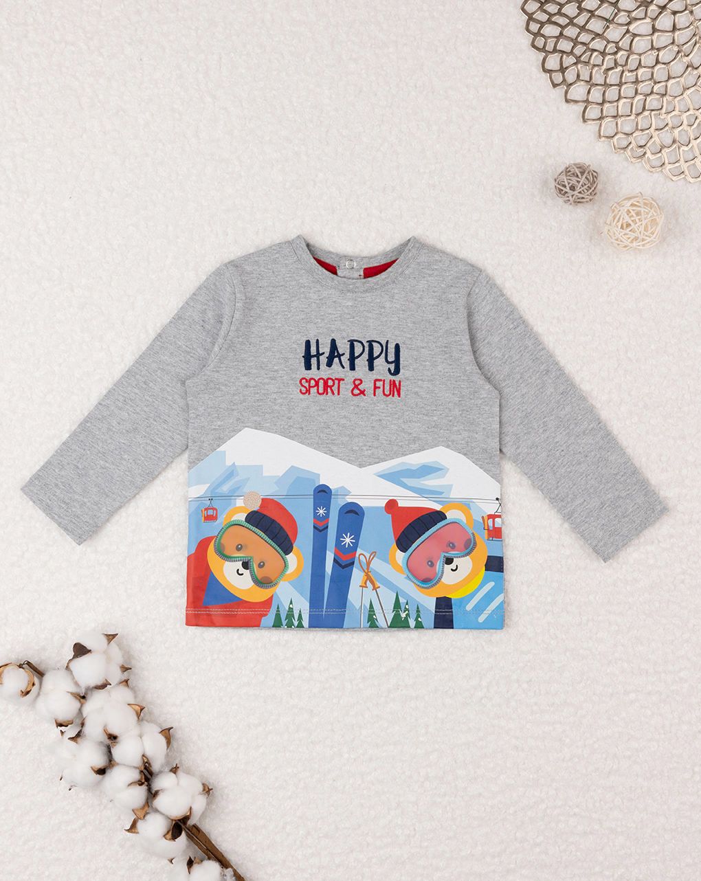 βρεφική μπλούζα γκρι skiing για αγόρι - Prénatal