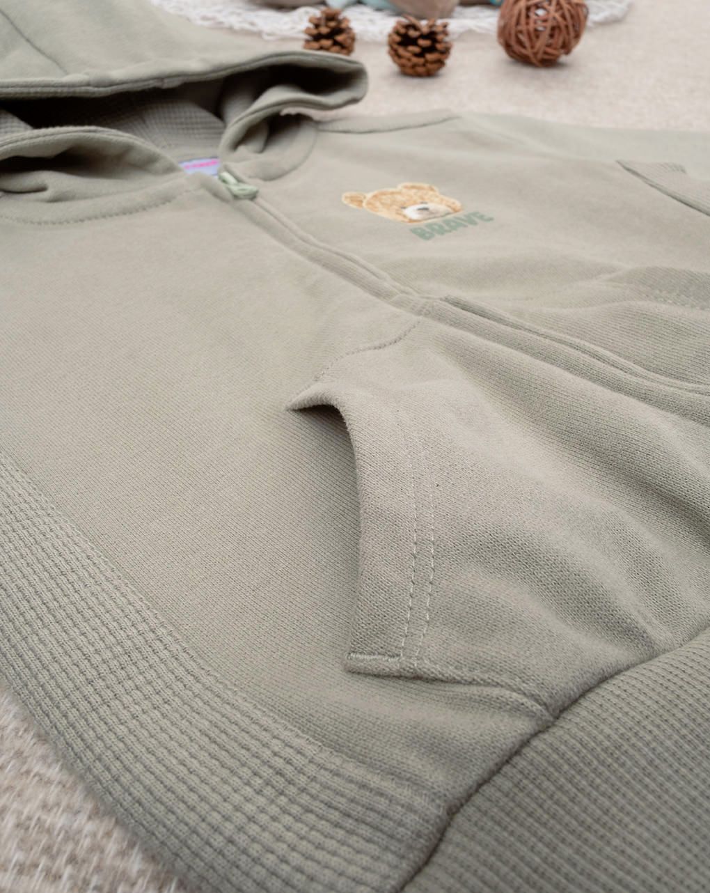 βρεφική ζακέτα φούτερ πράσινη teddy για αγόρι - Prénatal