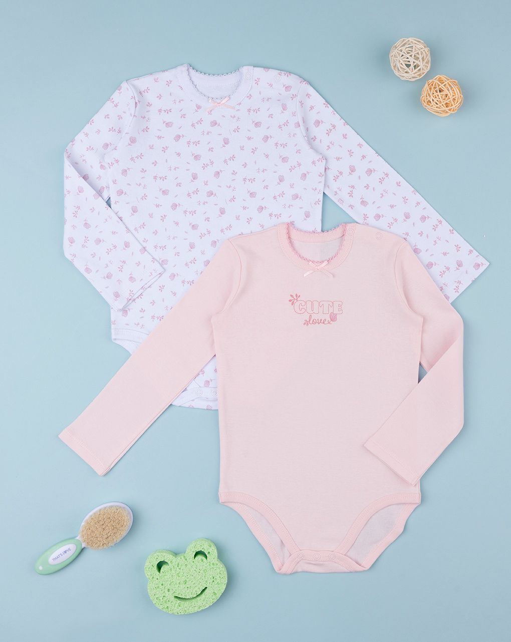 βρεφικά μακρυμάνικα κορμάκια πακέτο x2 cute για κορίτσι - Prénatal