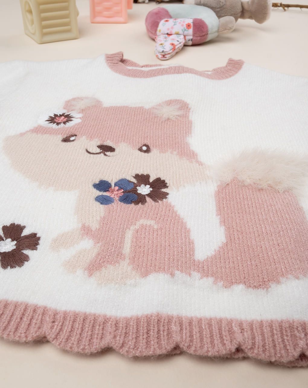 βρεφικό πουλόβερ λευκό με αλεπού για κορίτσι - Prénatal