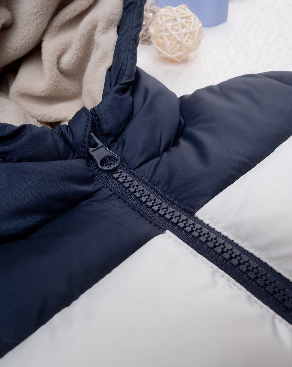 βρεφικό μπουφάν puffer colorblock μπεζ/μπλε για αγόρι - Prénatal