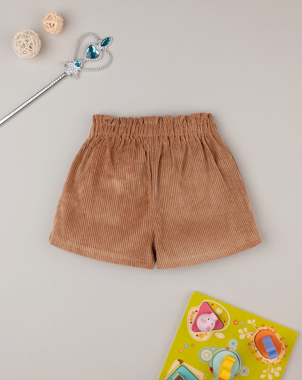 παιδικό σορτσάκι βελουτέ καφέ για κορίτσι - Prénatal