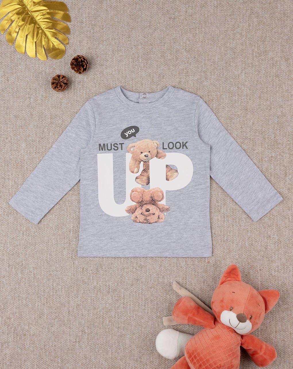 βρεφική μπλούζα γκρι teddy για αγόρι - Prénatal