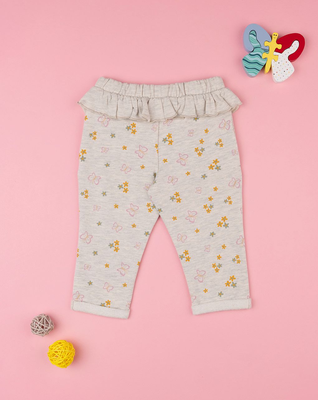 βρεφικό παντελόνι φούτερ μπεζ με πετλαούδες για κορίτσι - Prénatal