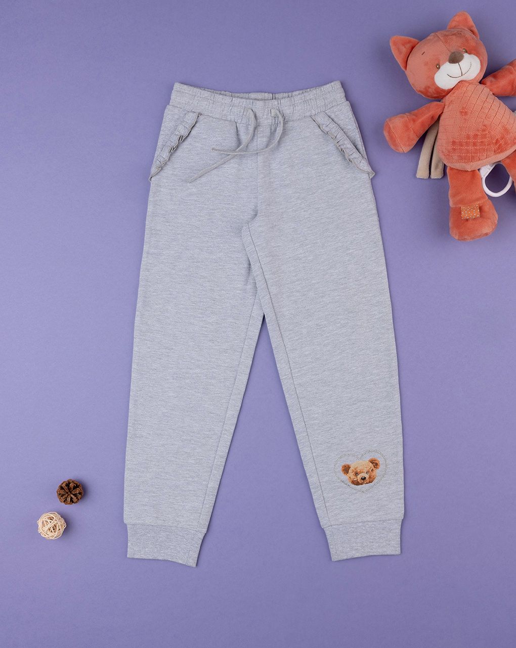παιδικό παντελόνι φούτερ γκρι teddy για κορίτσι - Prénatal