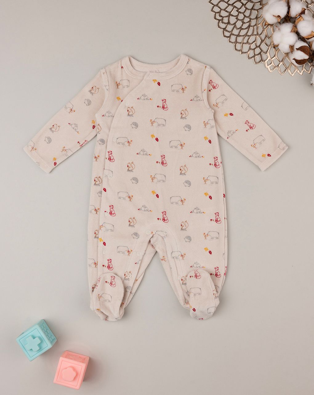 βρεφικό φορμάκι σενίλ μπεζ forest για αγόρι - Prénatal