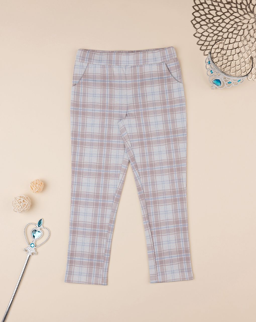 παιδικό κολάν καρό γαλάζιο/dusty pink για κορίτσι