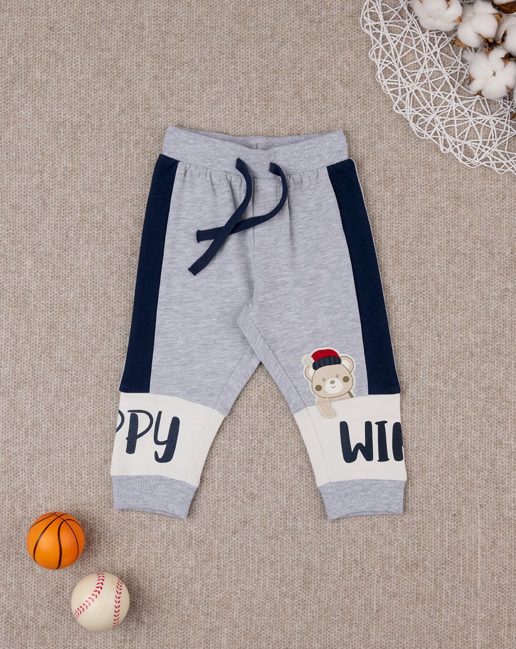 βρεφικό παντελόνι φόρμας γκρι happy winter για αγόρι