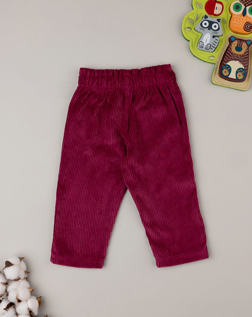 βρεφικό παντελόνι βελουτέ μπορντώ με λουλούδια για κορίτσι - Prénatal