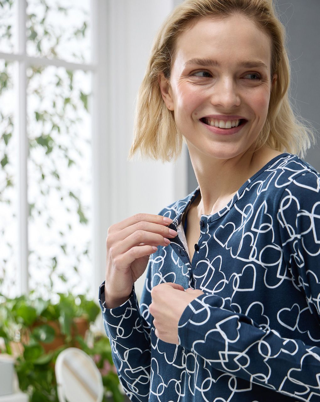 γυναικείο νυχτικό εγκυμοσύνης/θηλασμού μπλε με καρδούλες - Prénatal