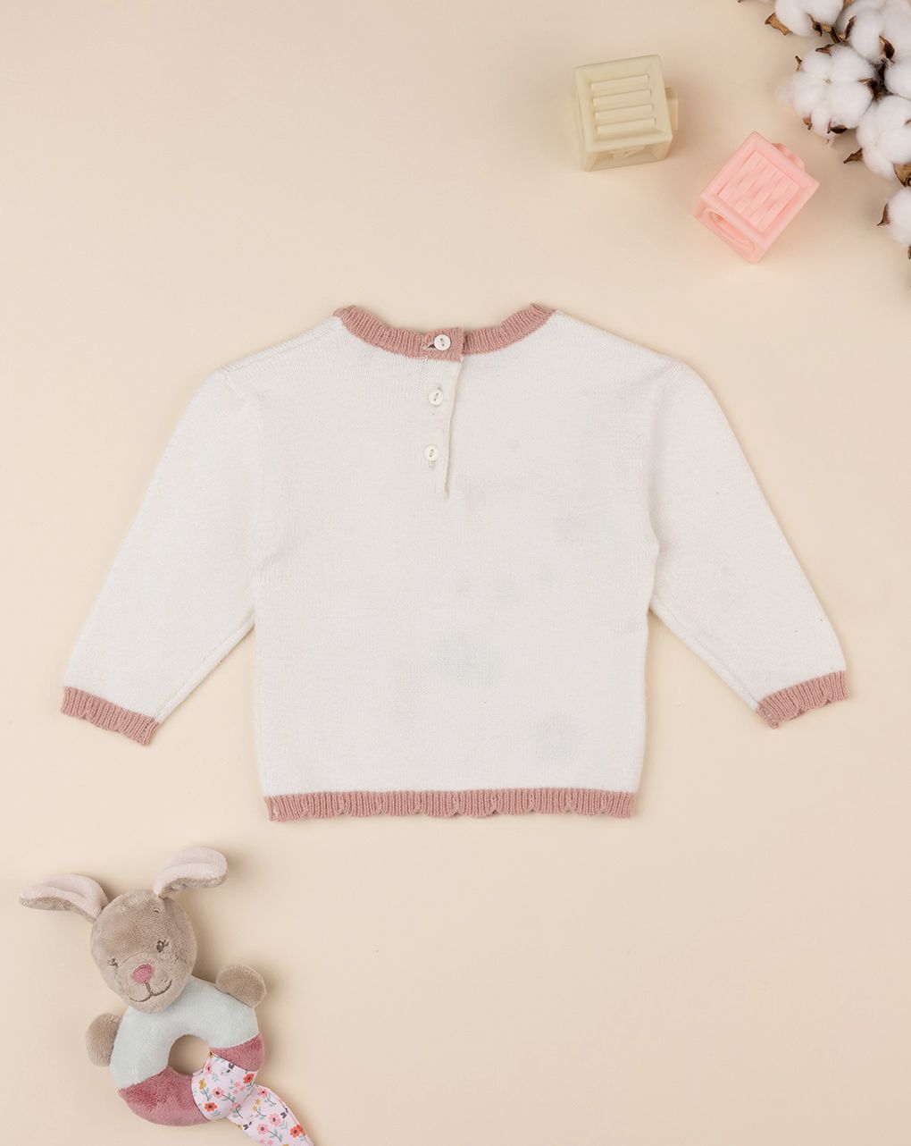 βρεφικό πουλόβερ λευκό με αλεπού για κορίτσι - Prénatal