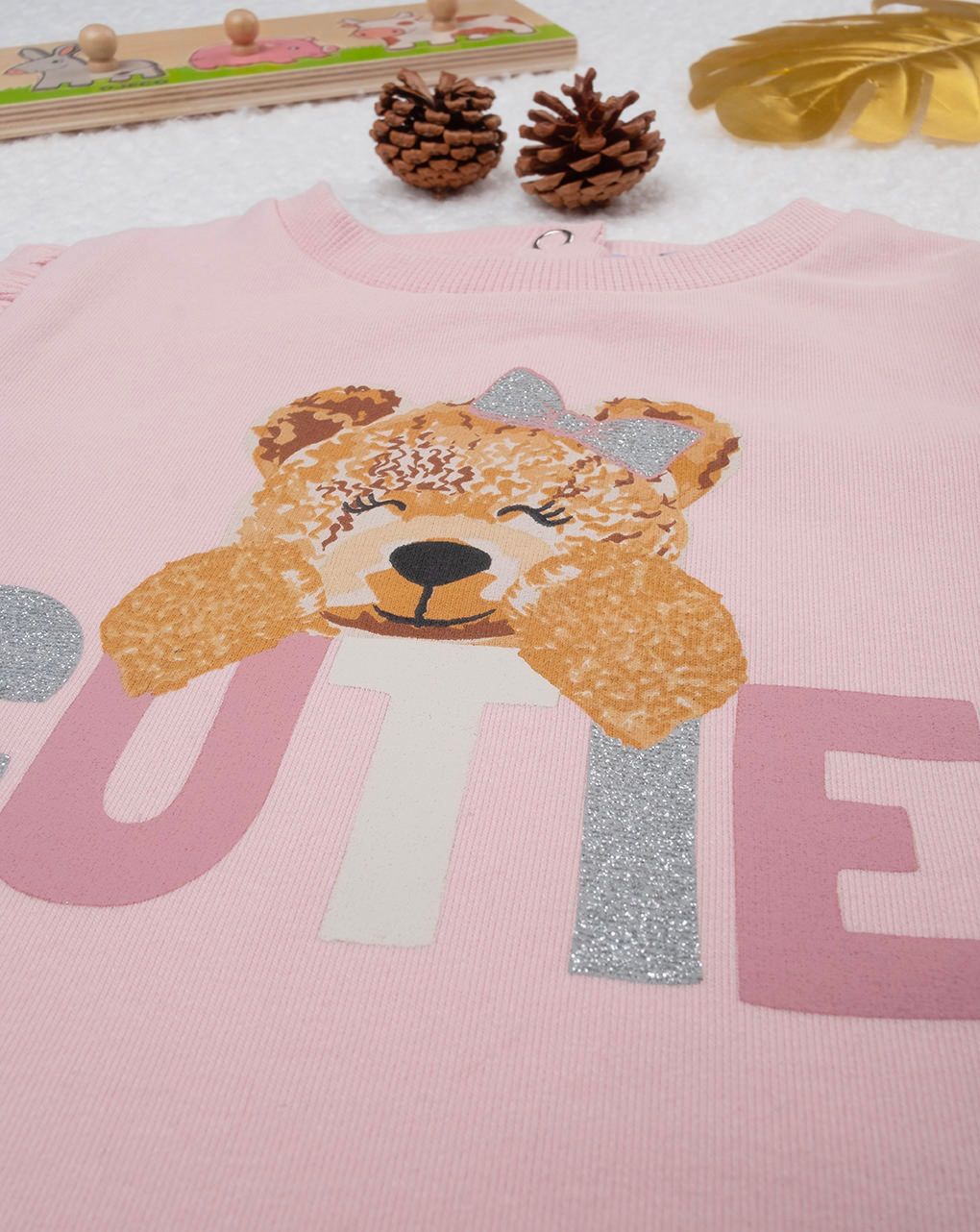 βρεφική μπλούζα φούτερ ροζ teddy για κορίτσι - Prénatal