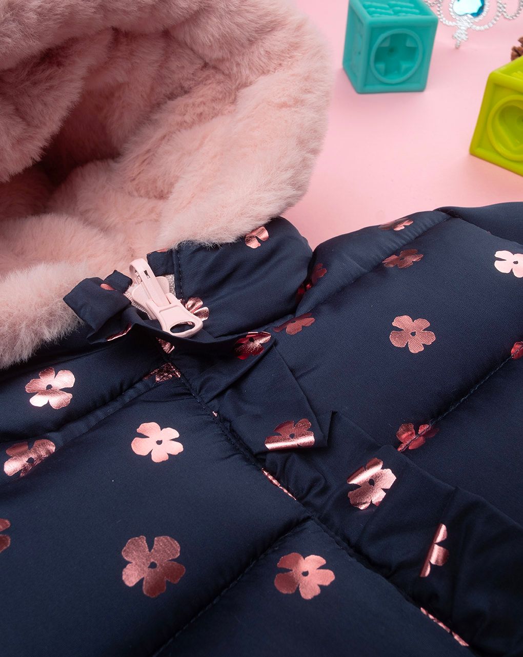 βρεφικό μπουφάν puffer μπλε με λουλούδια για κορίτσι - Prénatal