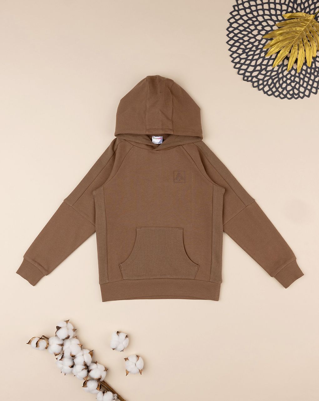 παιδική μπλούζα φούτερ καφέ με κουκούλα για αγόρι - Prénatal