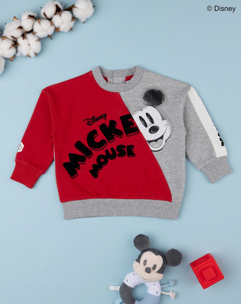 μπλούζα φούτερ γκρι/κόκκινη με το mickey για αγόρι - Prénatal