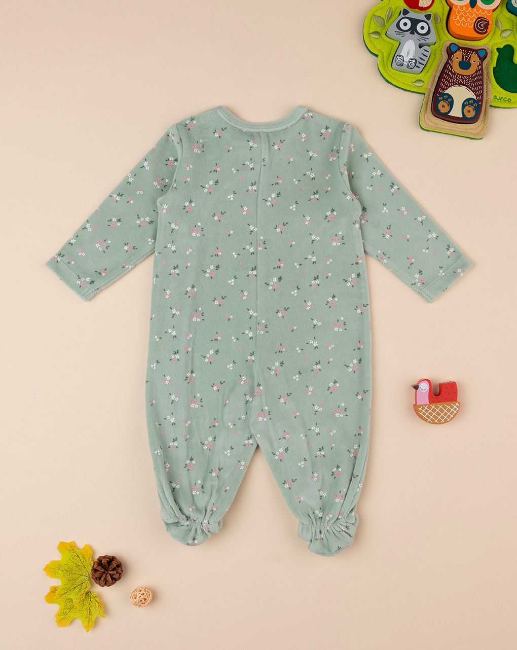 βρεφικό φορμάκι σενίλ πράσινο φλοράλ για κορίτσι - Prénatal