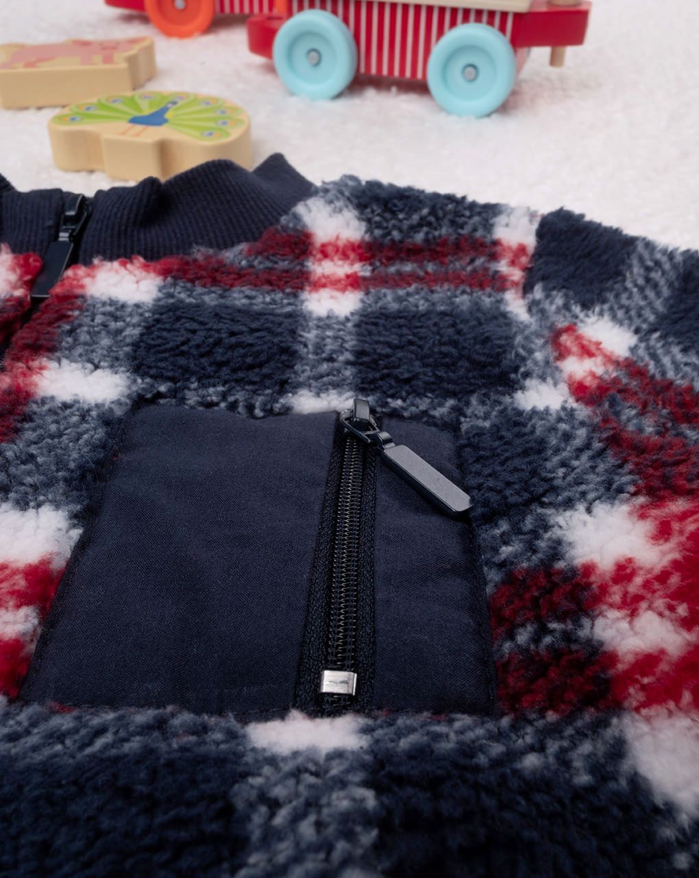 βρεφικό χνουδωτό τζάκετ καρό για αγόρι - Prénatal