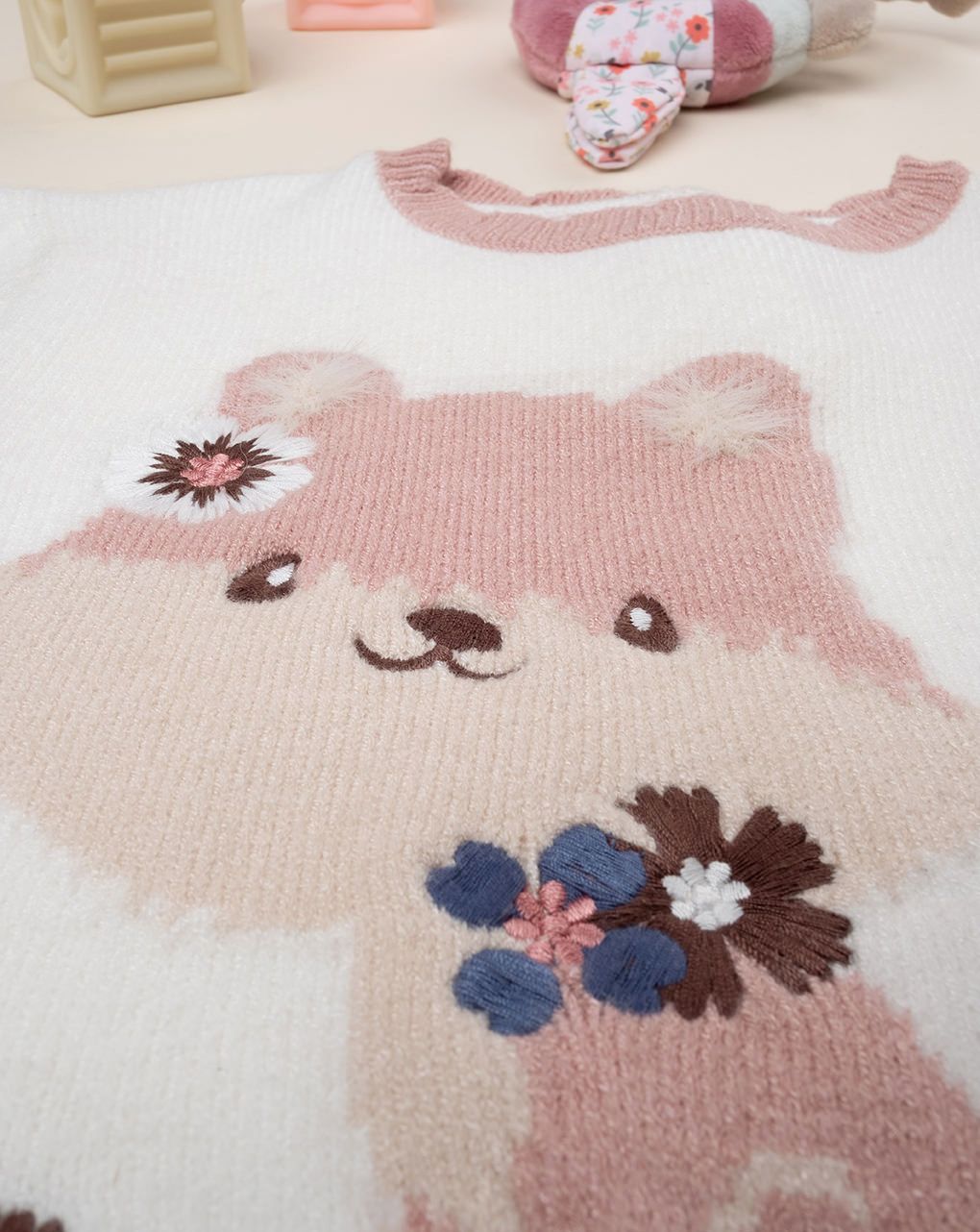 βρεφικό πουλόβερ λευκό με αλεπού για κορίτσι - Prénatal