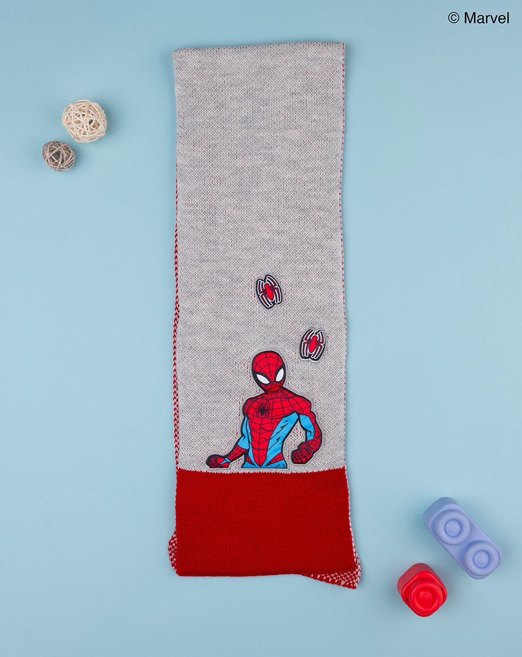 παιδικό κασκόλ πλεκτό γκρι με το spiderman για αγόρι - Prénatal