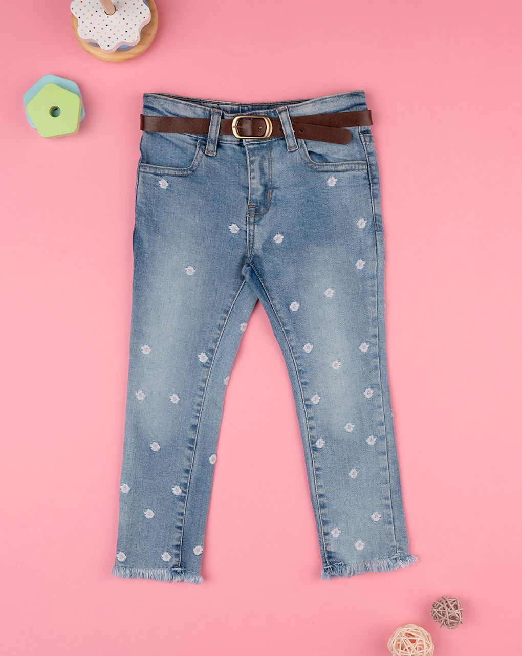παιδικό τζιν παντελόνι μπλε φλοράλ για κορίτσι