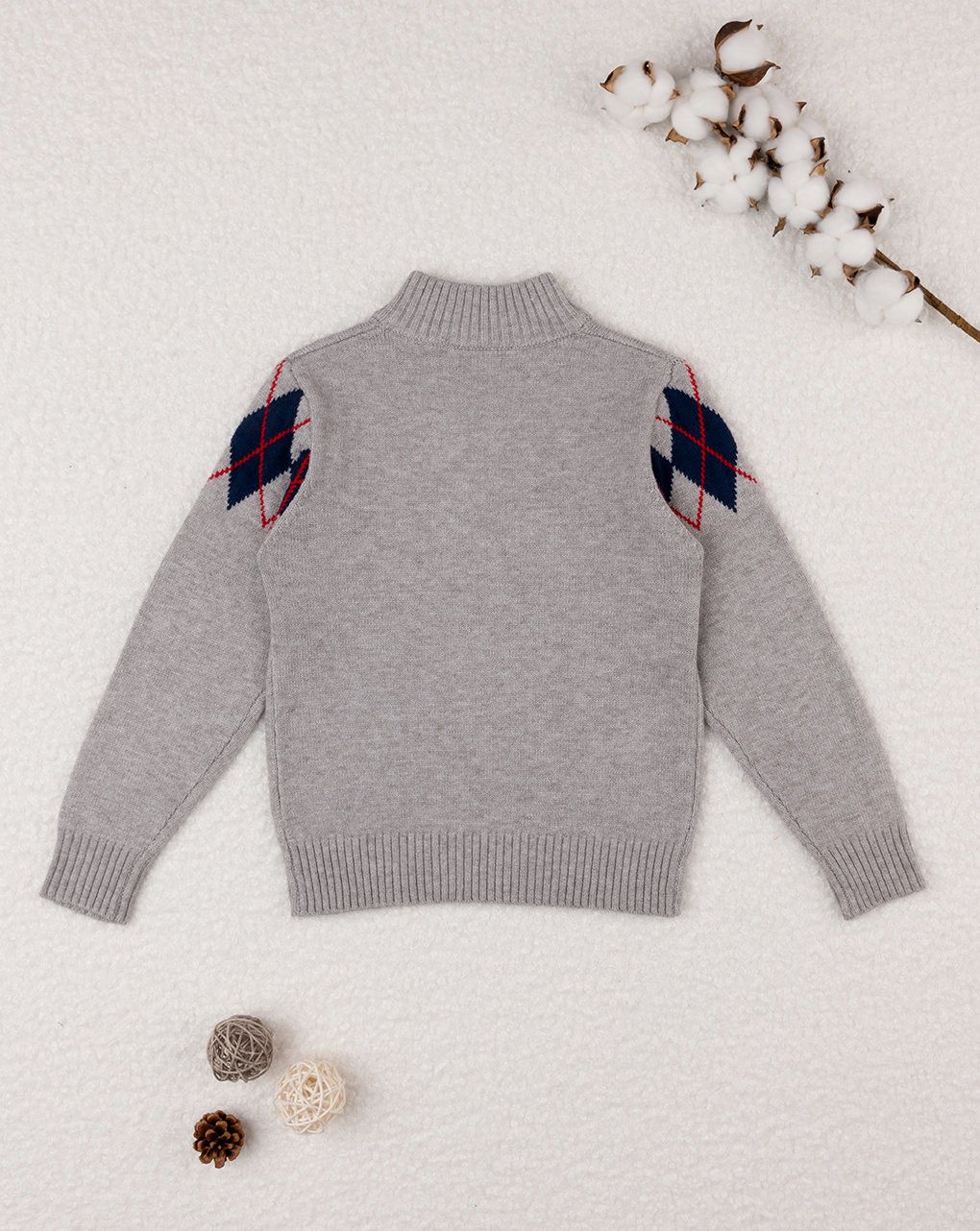 παιδικό πουλόβερ γκρι με ρόμβους για αγόρι - Prénatal