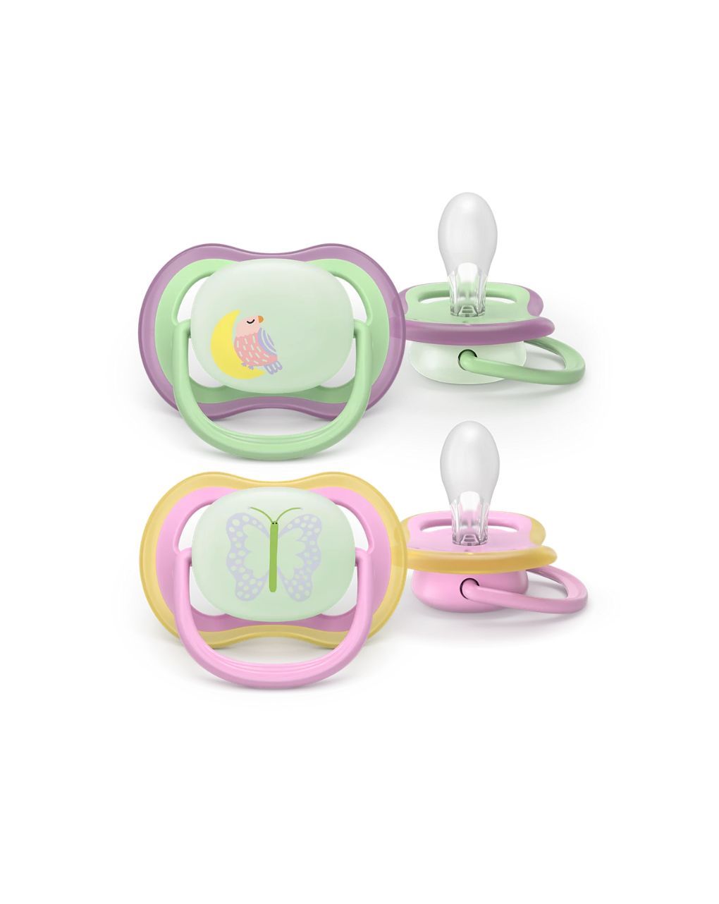 Philips avent πιπίλα σιλικόνης ultra air nighttime 2τμχ κουκουβάγια/πεταλούδα 6-18 μηνών scf376/29 - Philips Avent