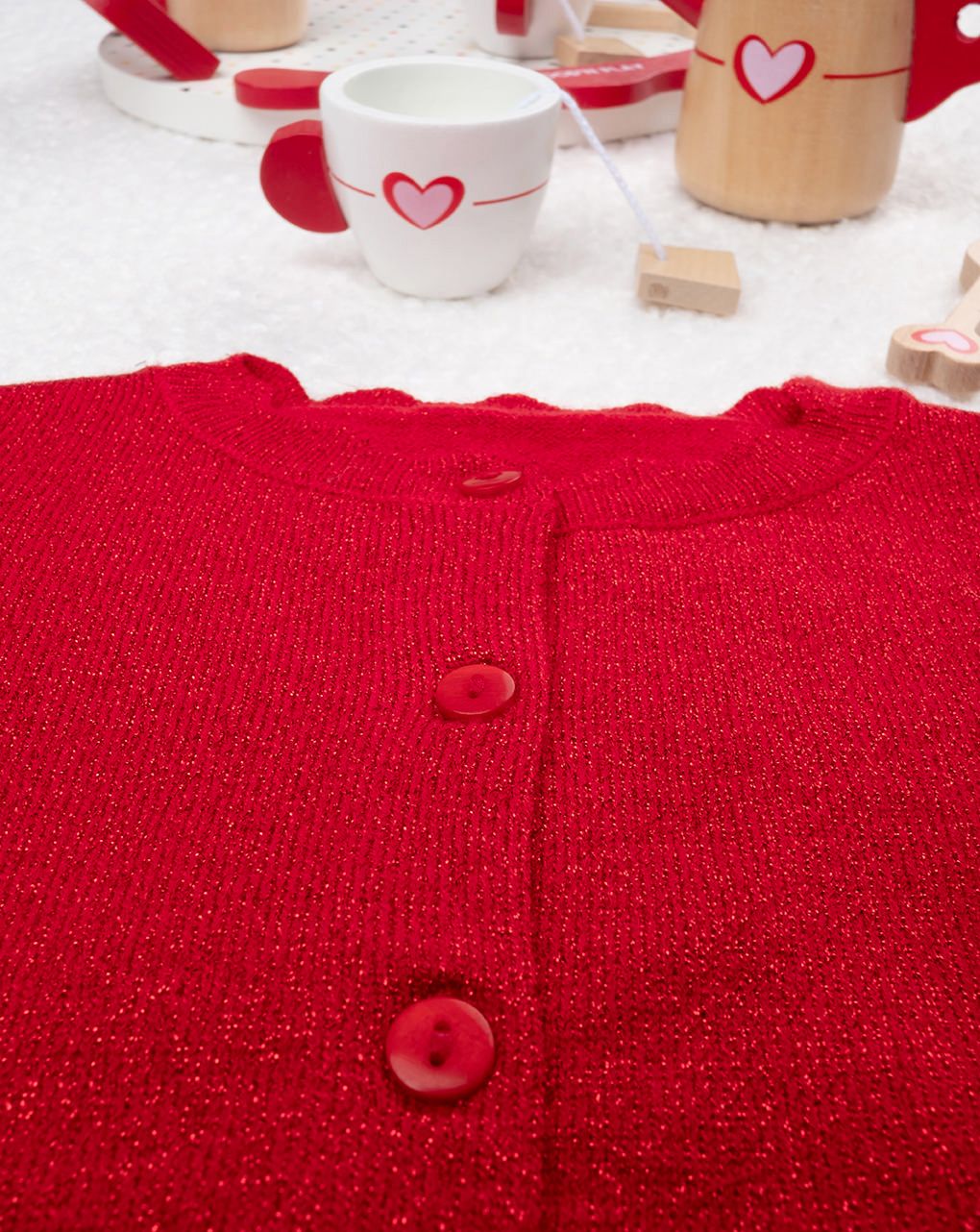 βρεφική πλεκτή ζακέτα κόκκινη lurex για κορίτσι - Prénatal