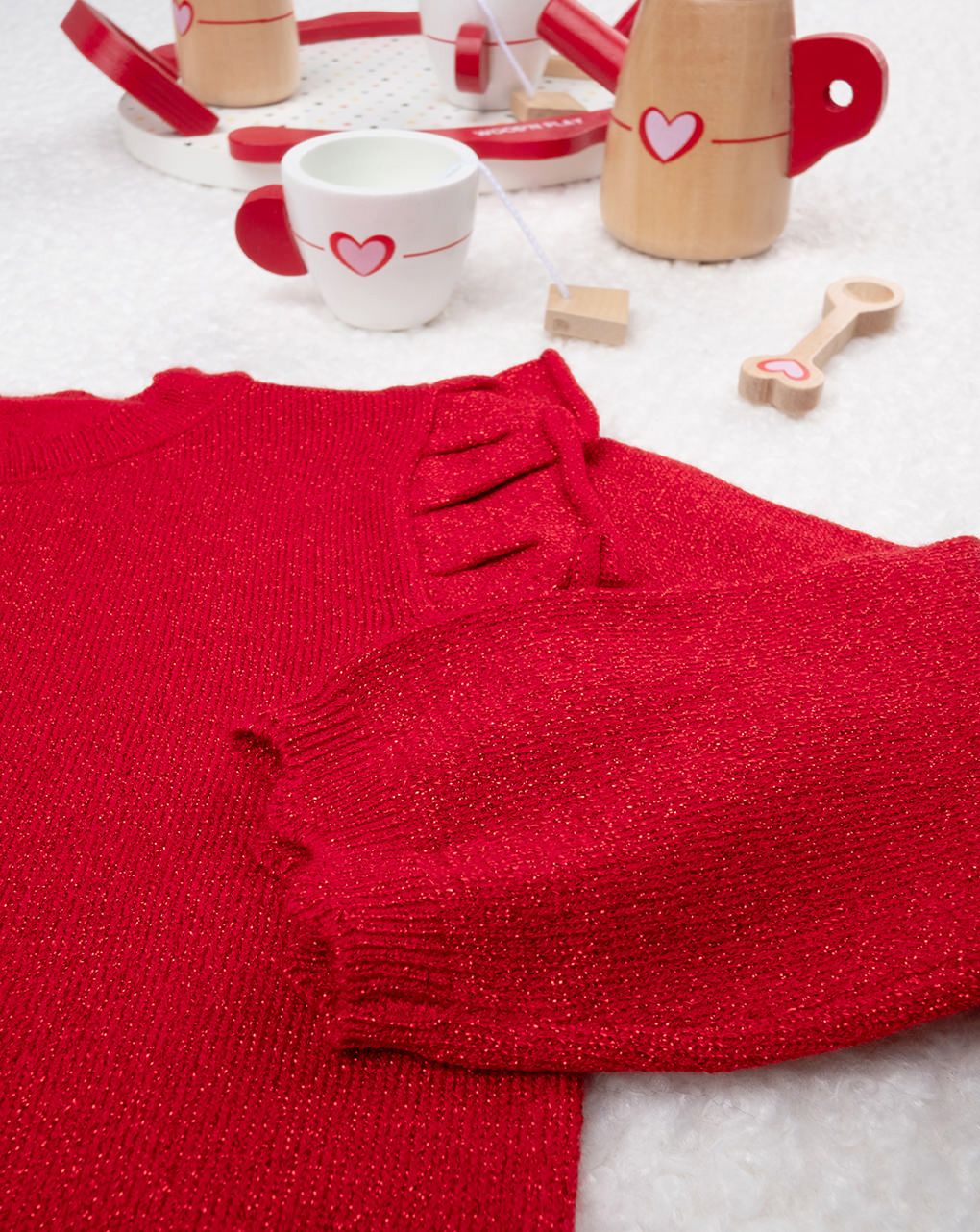 βρεφική πλεκτή ζακέτα κόκκινη lurex για κορίτσι - Prénatal