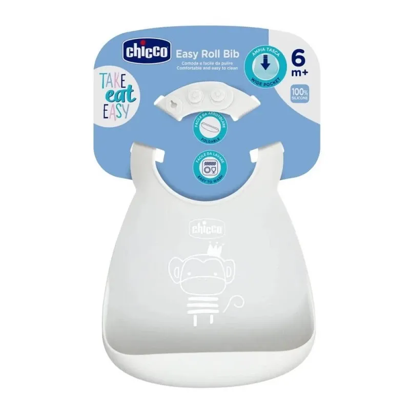 Chicco σαλιάρα σιλικόνης για ψίχουλα- γκρι 1τεμ - Chicco