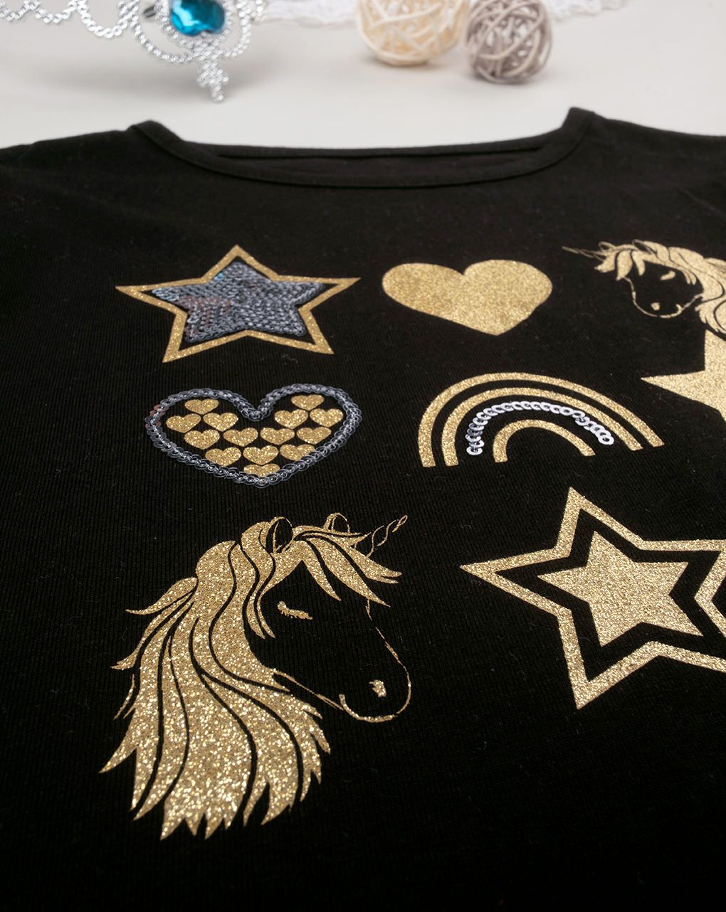 παιδική μπλούζα μαύρη με παγιέτες για κορίτσι - Prénatal