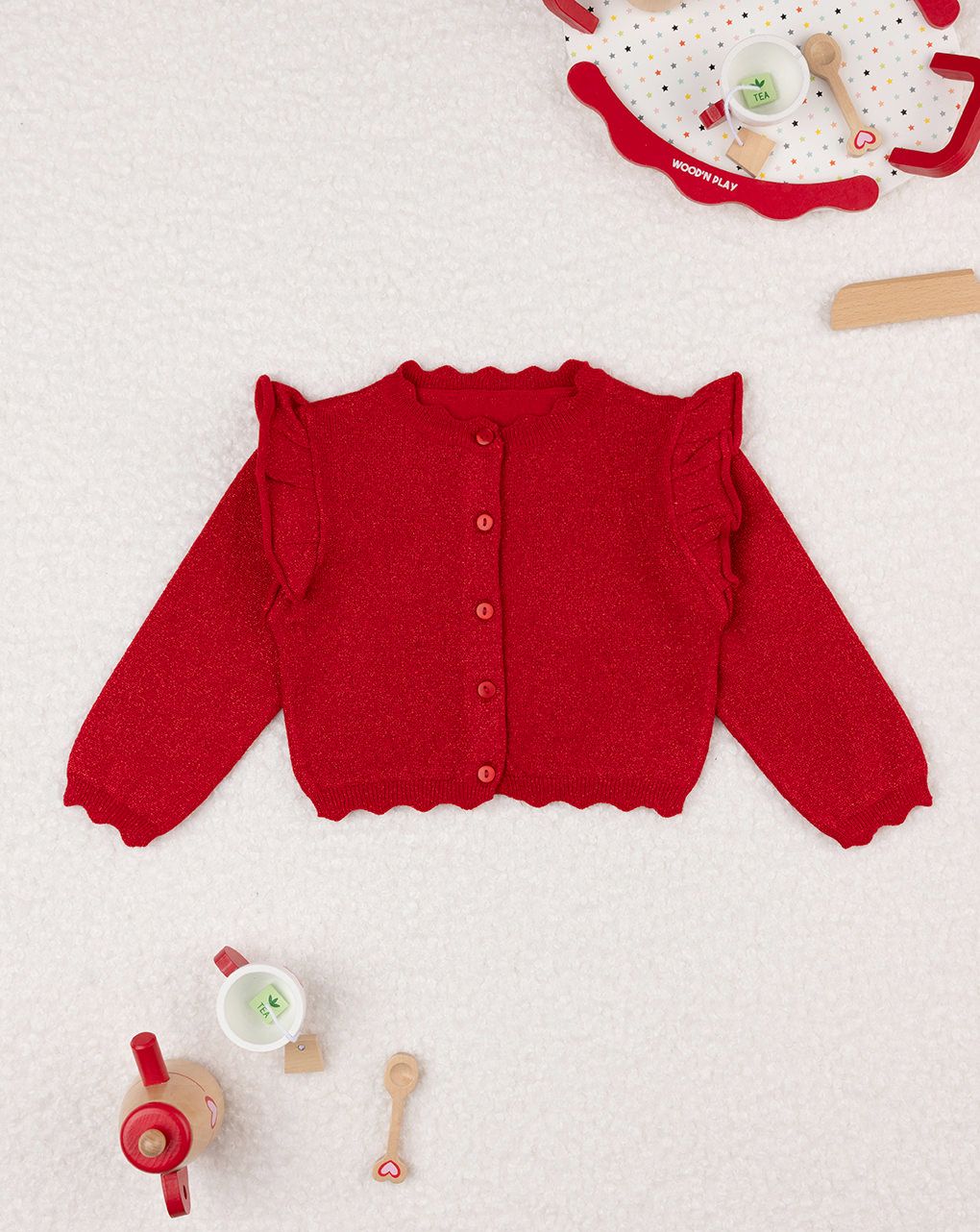 βρεφική πλεκτή ζακέτα κόκκινη lurex για κορίτσι