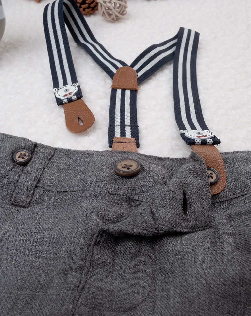βρεφικό παντελόνι γκρι με τιράντες για αγόρι - Prénatal
