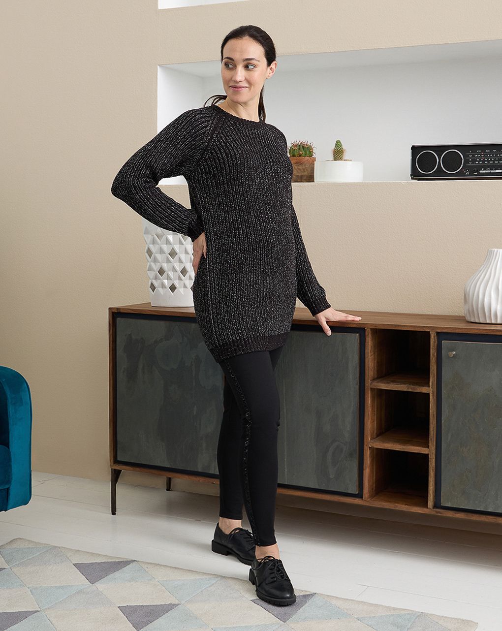 γυναικείο πουλόβερ μακρύ εγκυμοσύνης μαύρο lurex