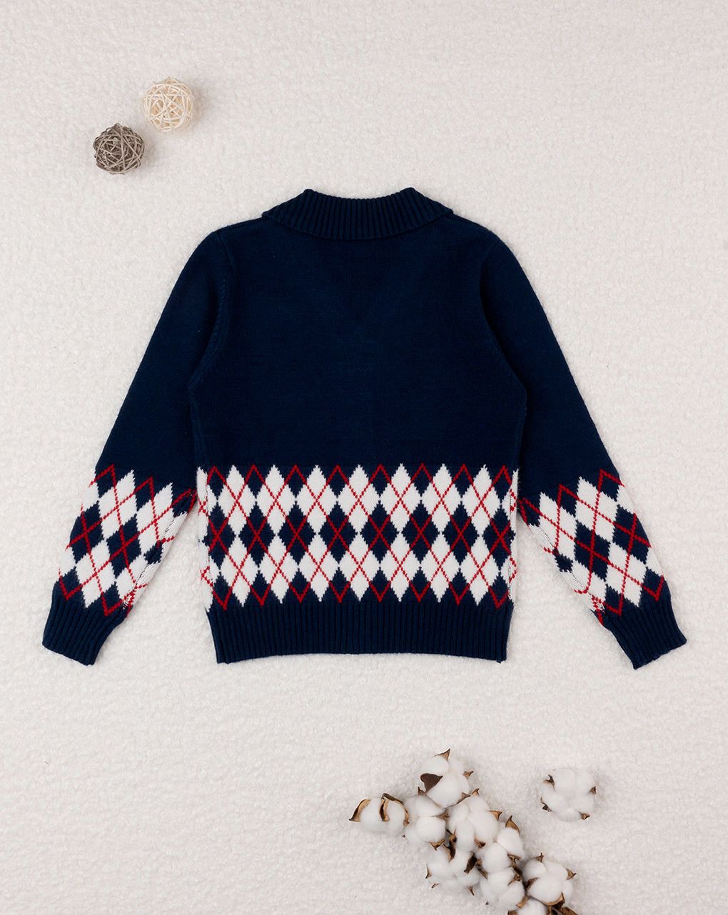 παιδική πλεκτή ζακέτα μπλε με ρόμβους για αγόρι - Prénatal