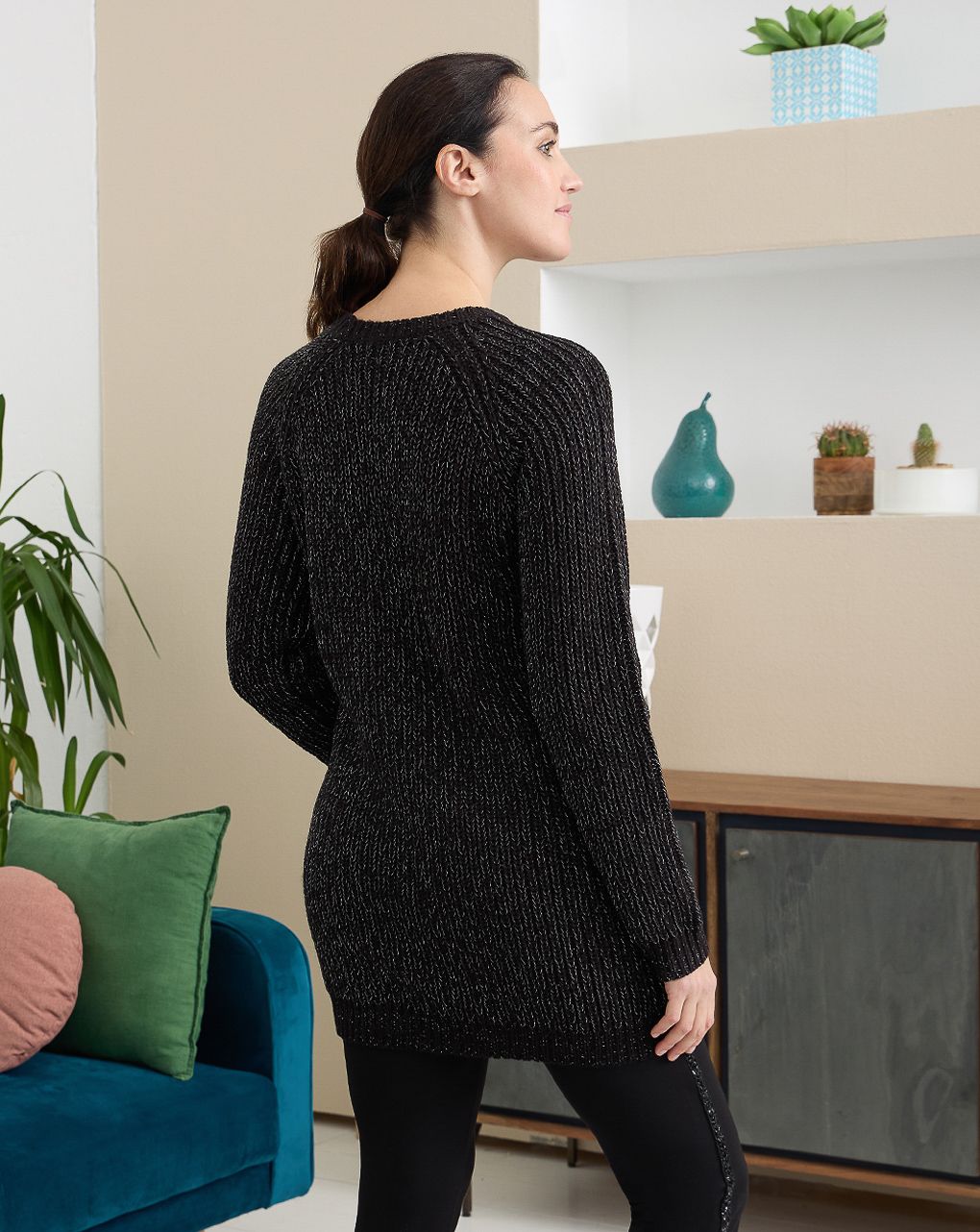 γυναικείο πουλόβερ μακρύ εγκυμοσύνης μαύρο lurex - Prénatal