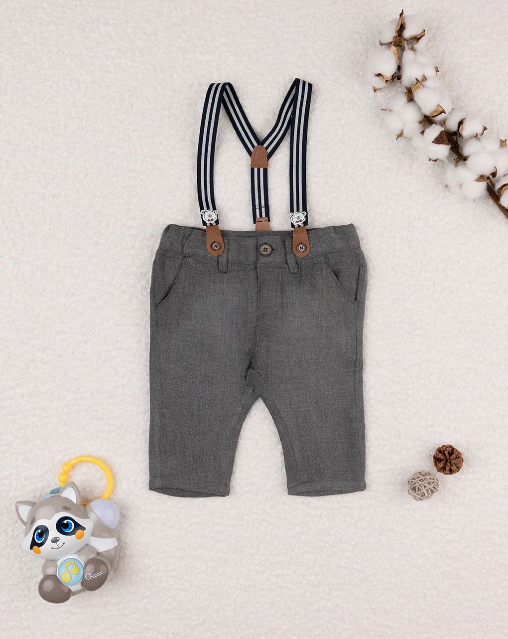 βρεφικό παντελόνι γκρι με τιράντες για αγόρι - Prénatal