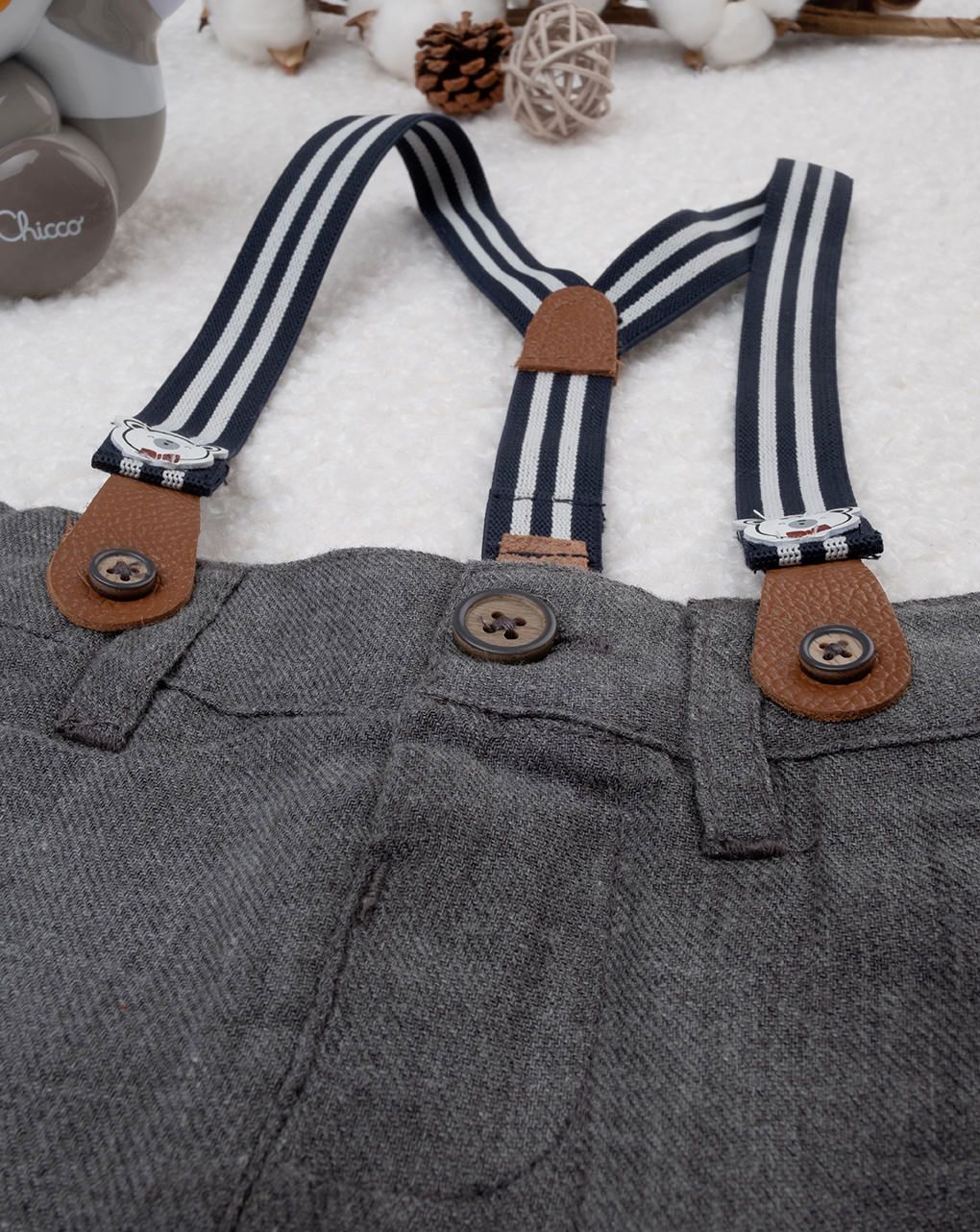 βρεφικό παντελόνι γκρι με τιράντες για αγόρι - Prénatal